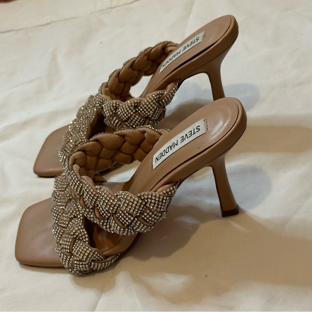 Steve Madden Tan Braided Heeled Mules